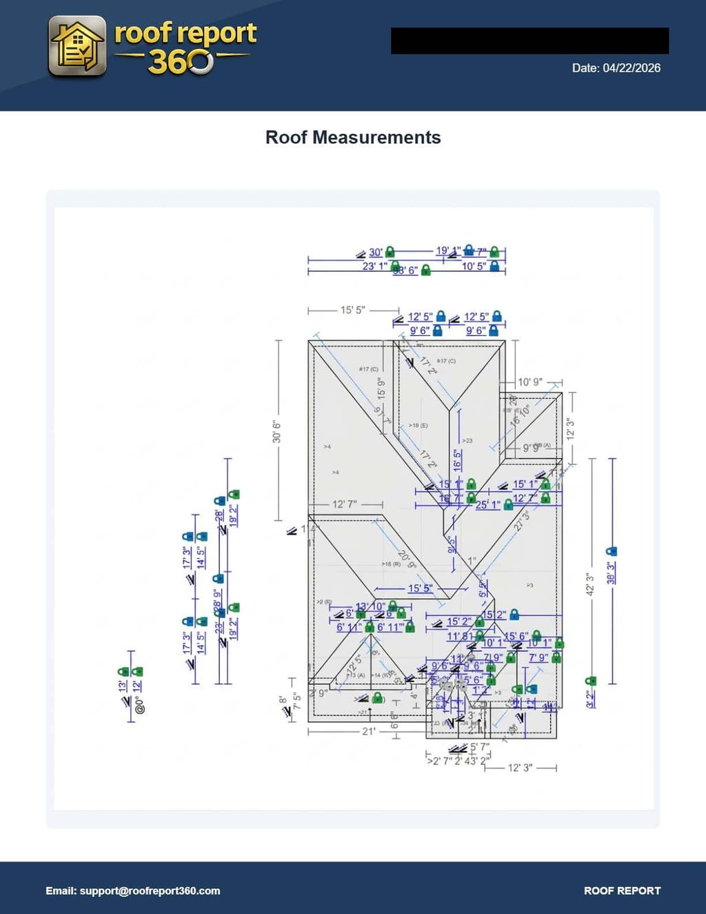Roof report measurement diagram